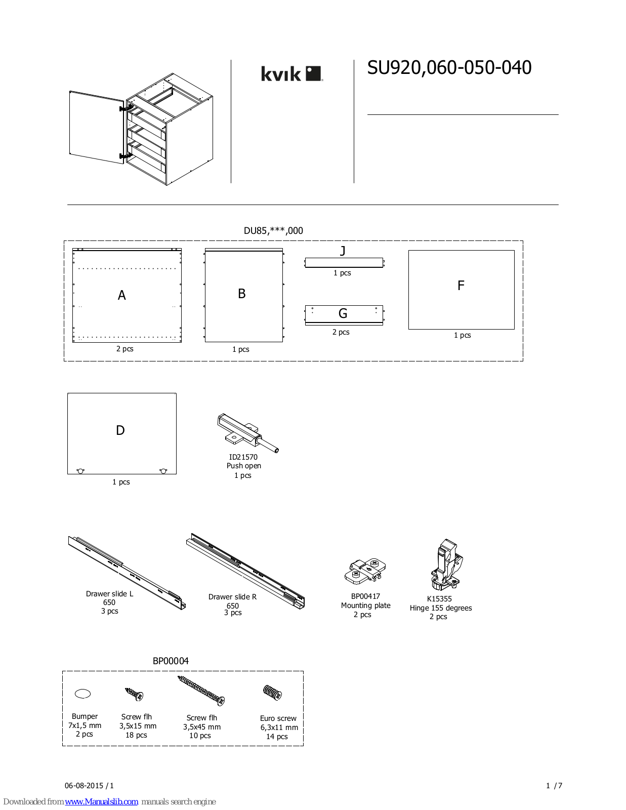 Kvik SU920, 060-050-040 Assembly Manual - ManualMachine.com