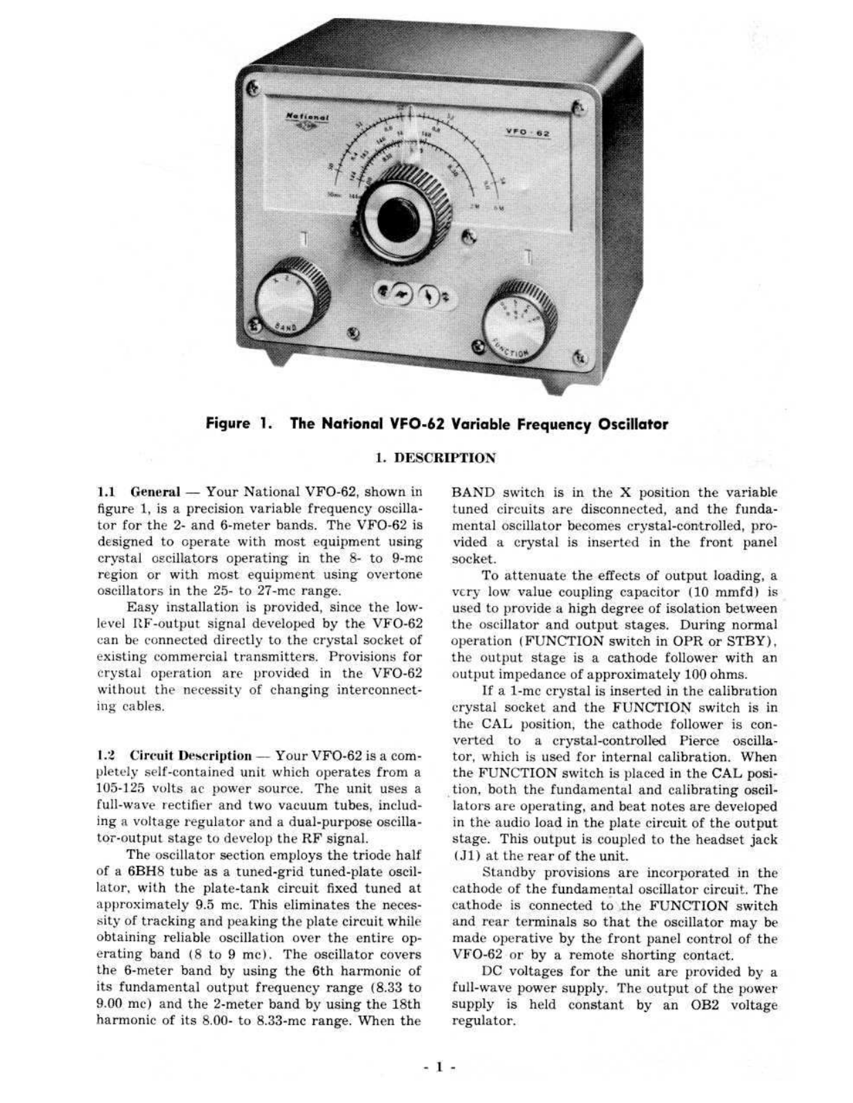 NATIONAL RADIO vfo-62 User Manual (PAGE 1)