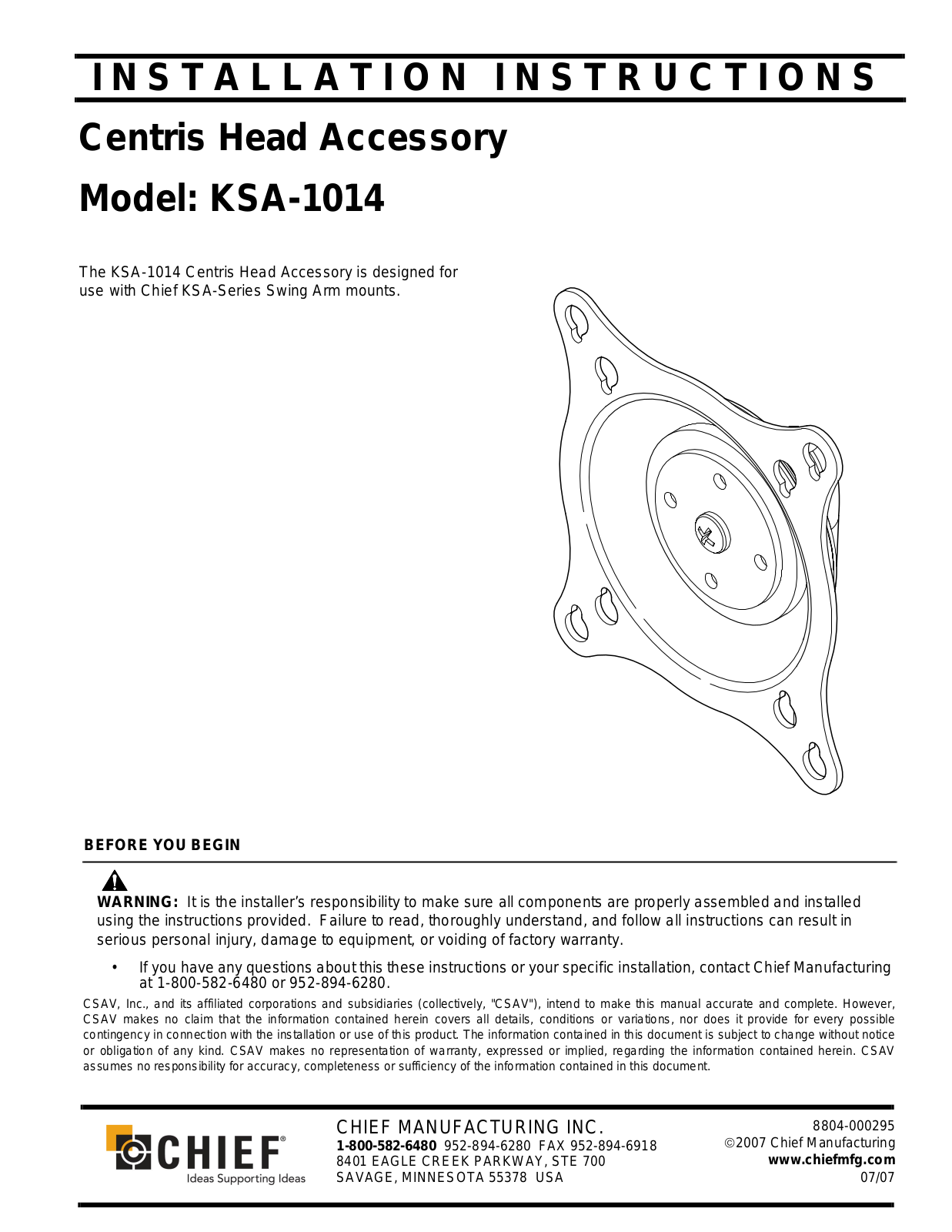 CHIEF KSA1014 User Manual