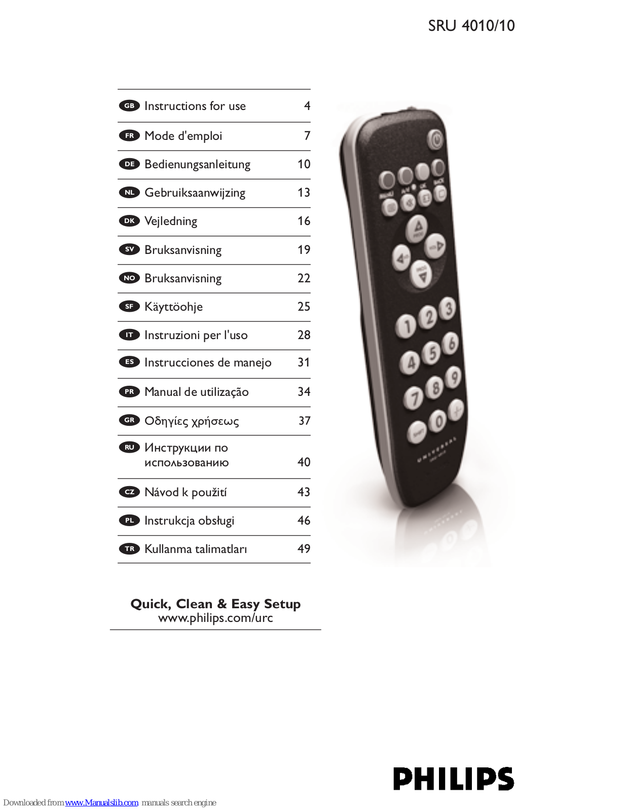 Philips SRU 4010/10 Instructions For Use Manual