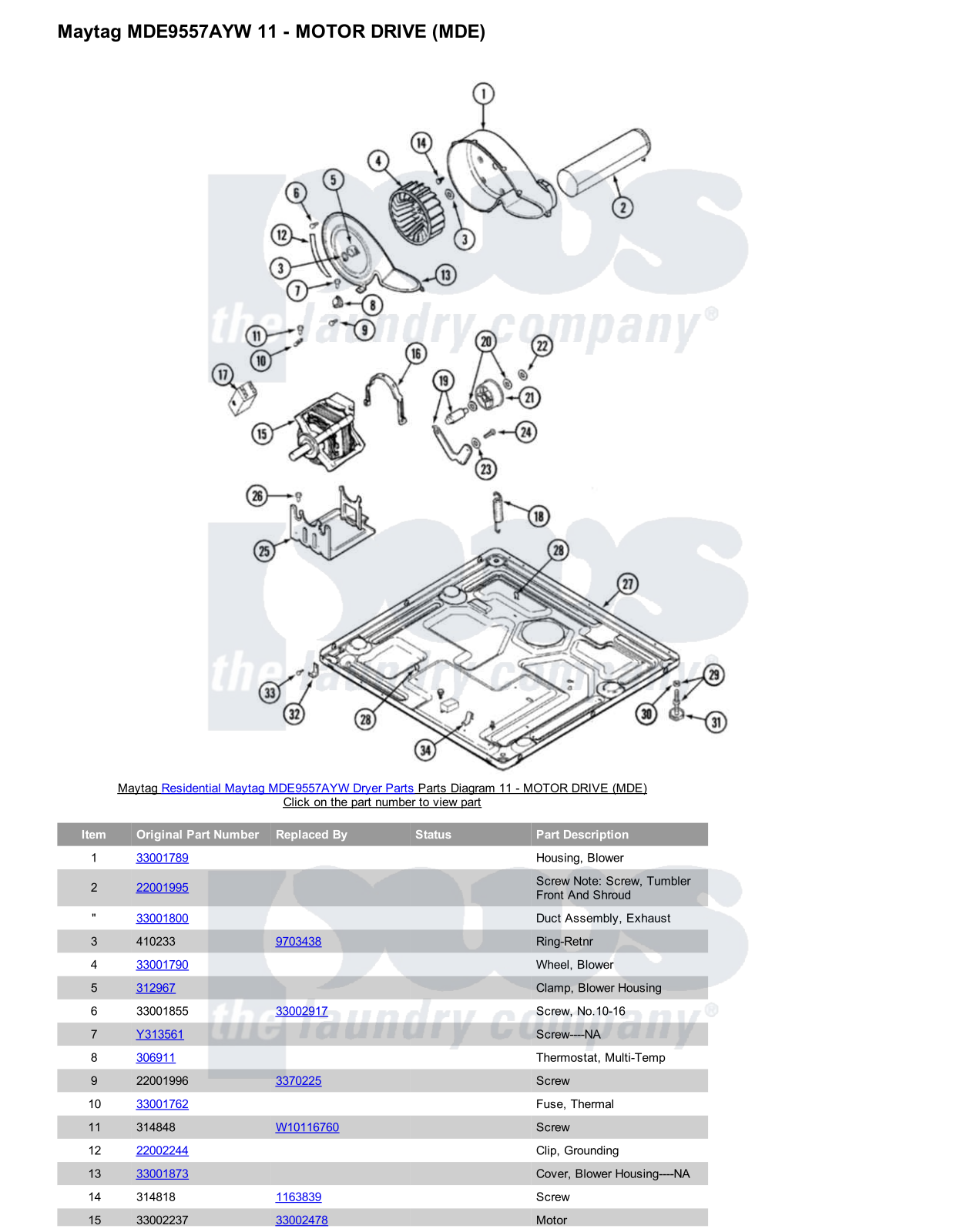 Maytag MDE9557AYW Parts Diagram