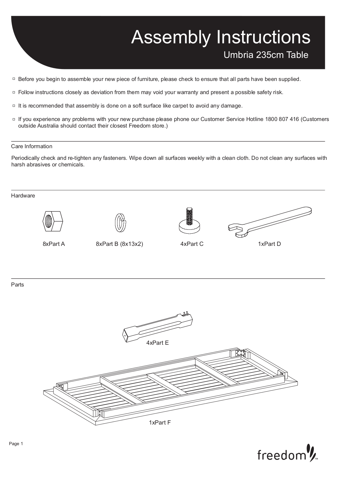 Freedom Umbria Table Assembly Instruction