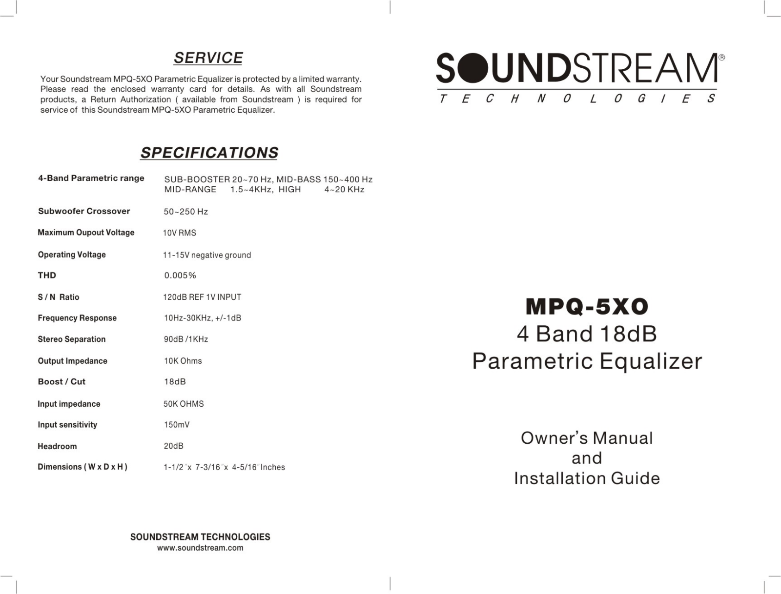 Soundstream MPQ-5XO Owner's Manual