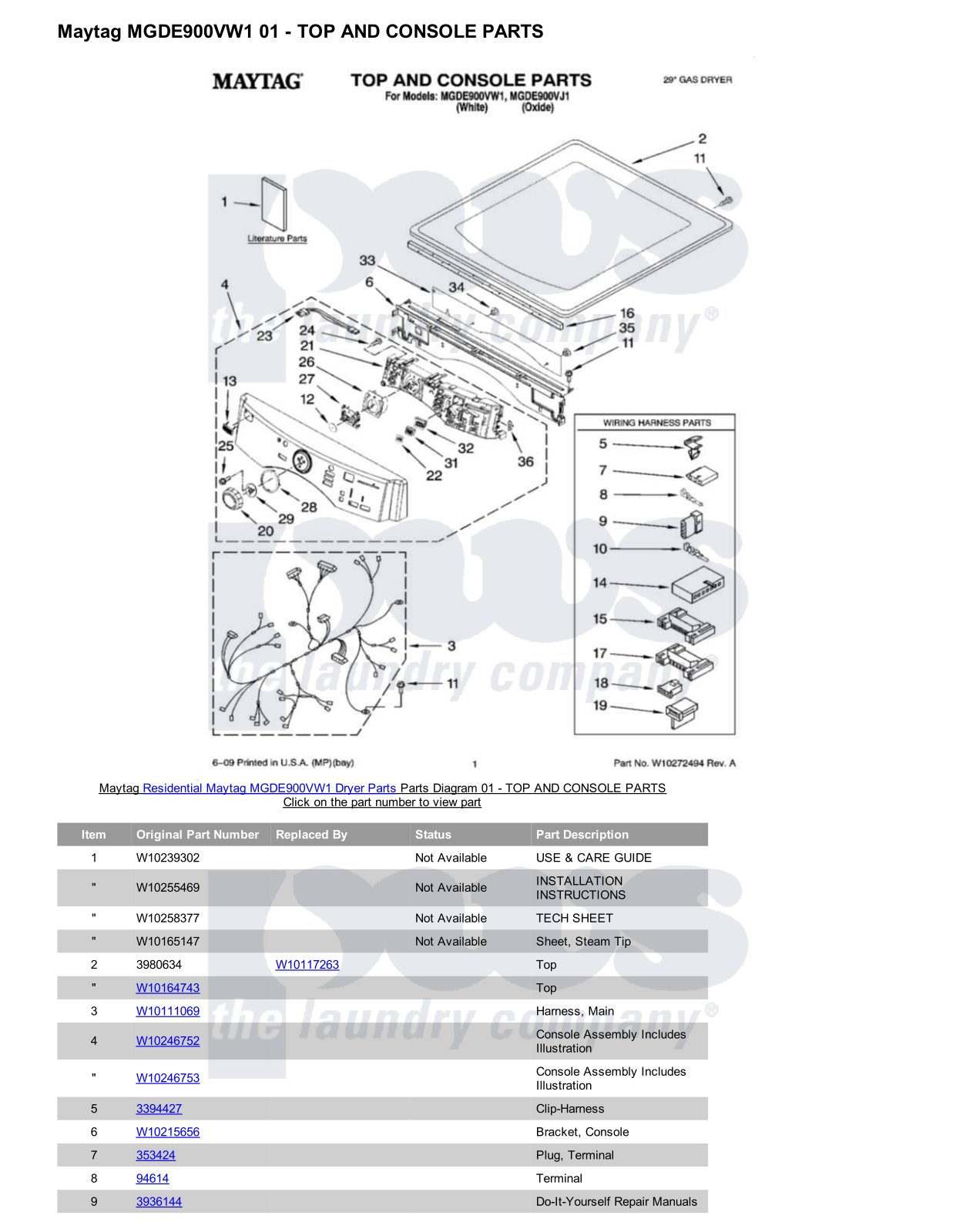 Maytag MGDE900VW1 Parts Diagram