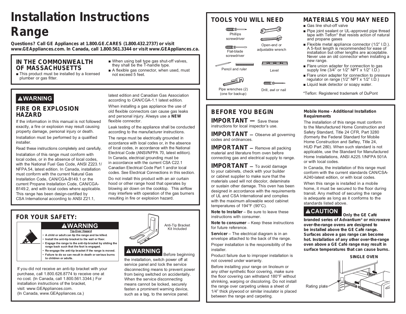 GE CGS986EEL1DS Installation Guide