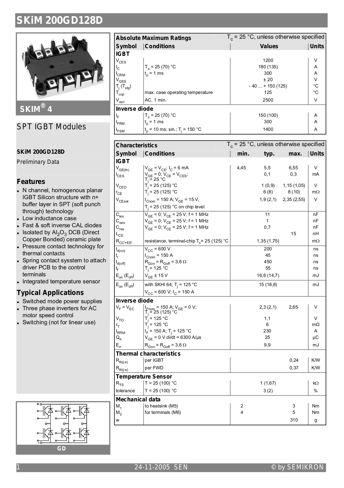 Semikron SKIM200GD128D Data Sheet