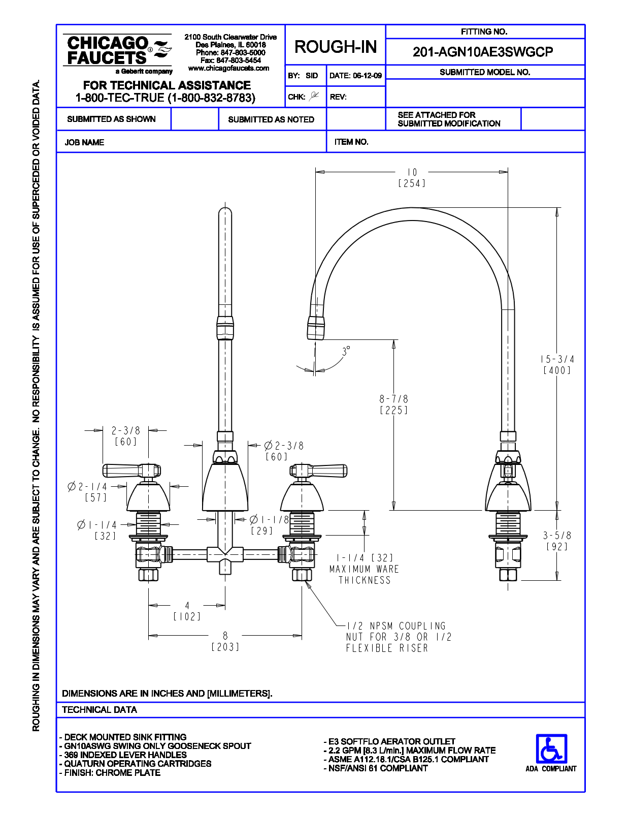 Chicago Faucet 201-AGN10AE3SWG User Manual