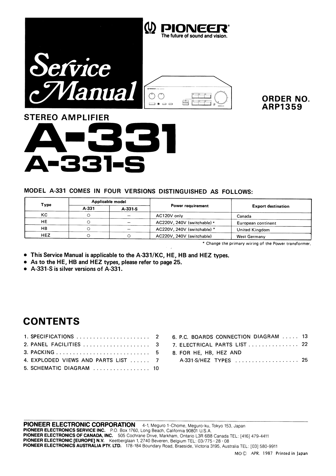 Pioneer A-331 Service Manual