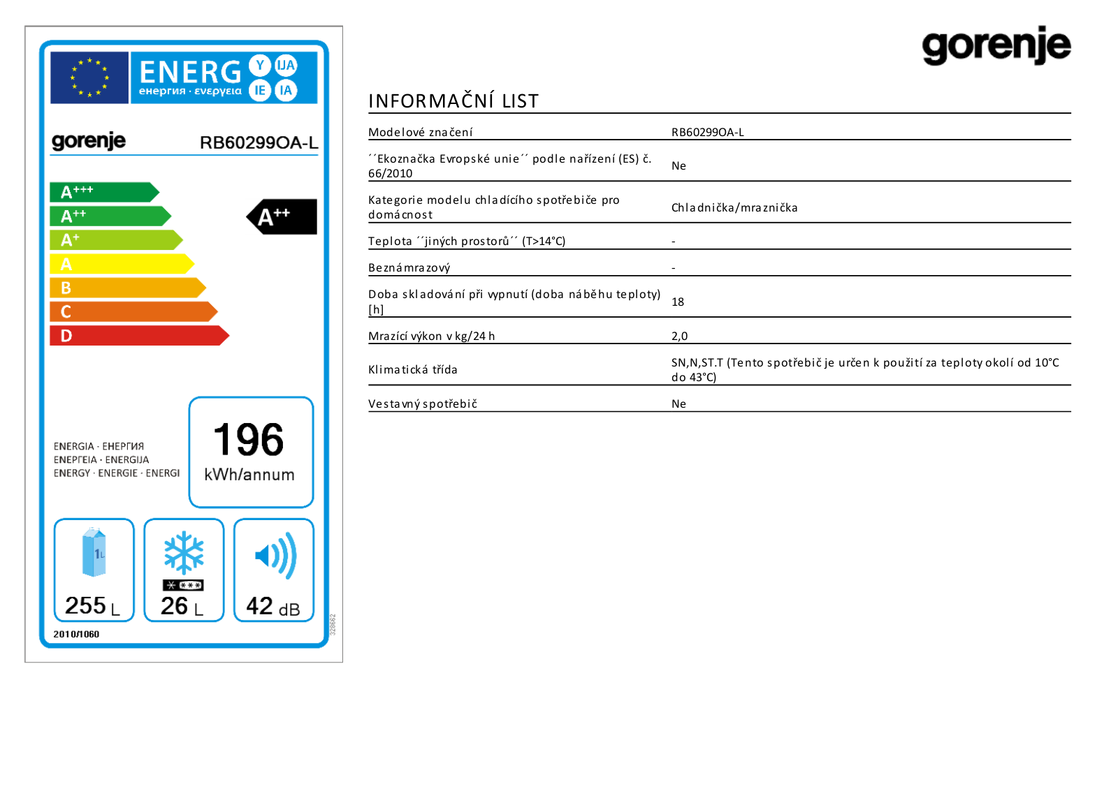 Gorenje RB 60299 OAL User Manual