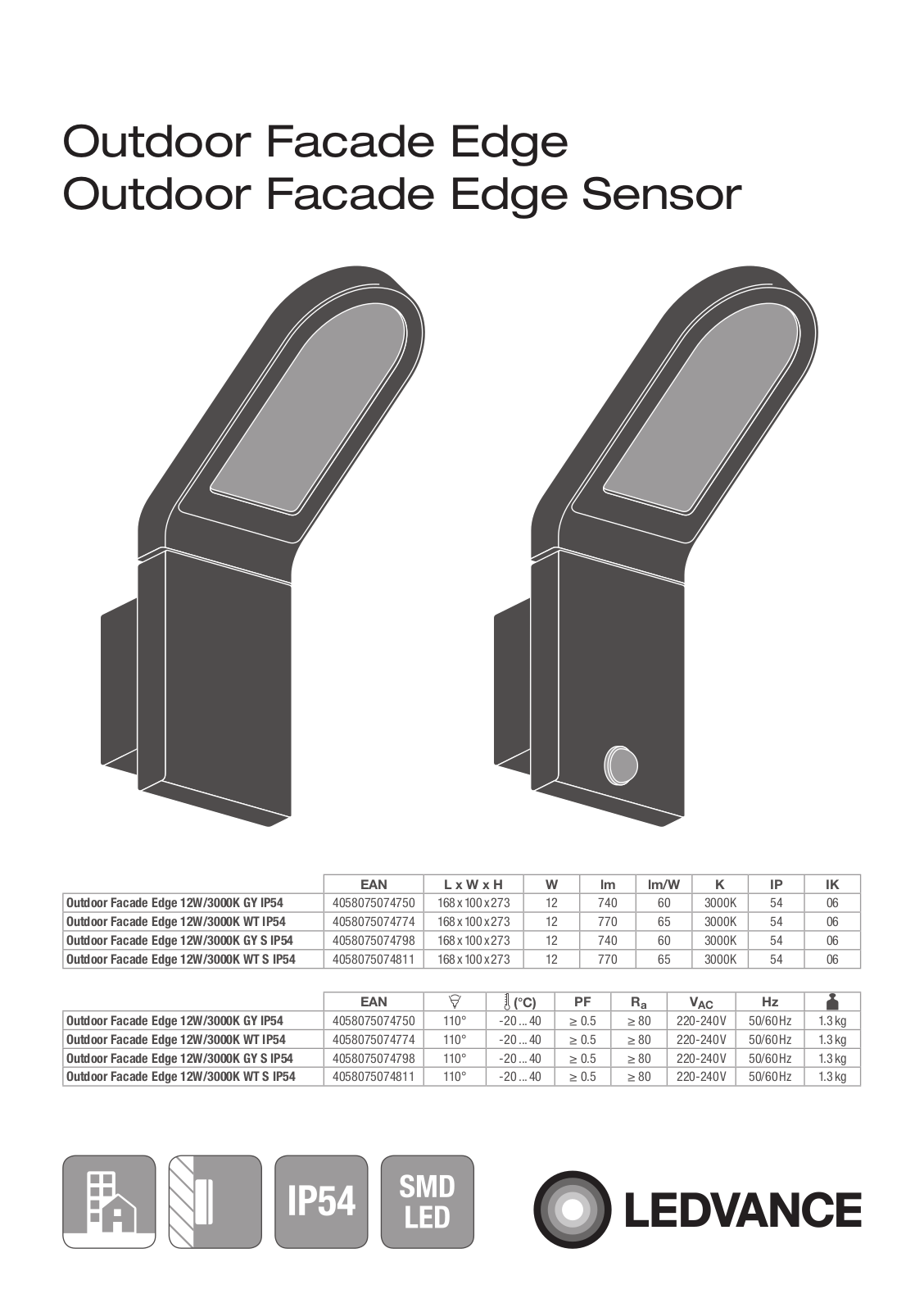 LEDVANCE Outdoor Facade Edge, Outdoor Facade Edge Sensor Installation Instructions - ManualMachine.com