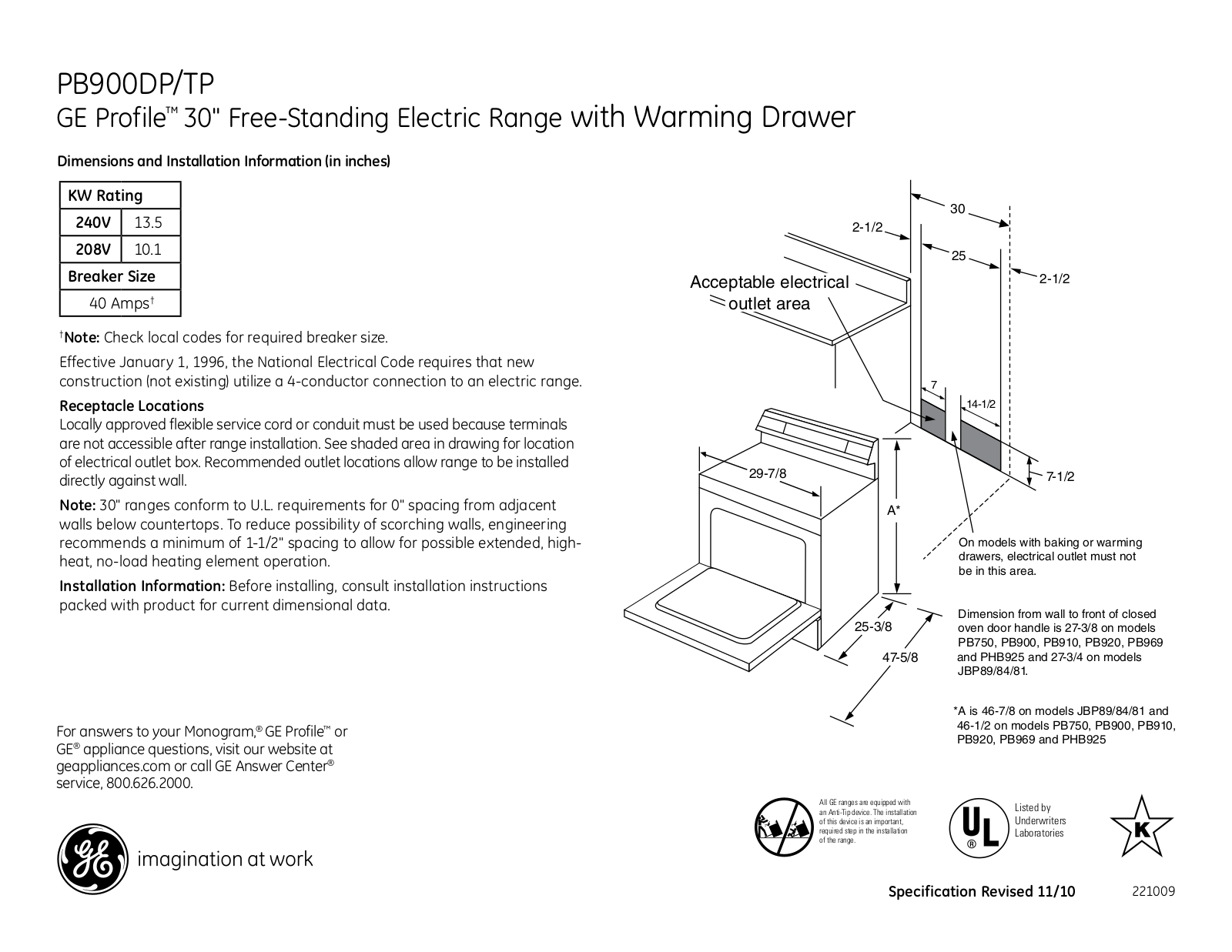 General Electric PB900DPBB User Manual