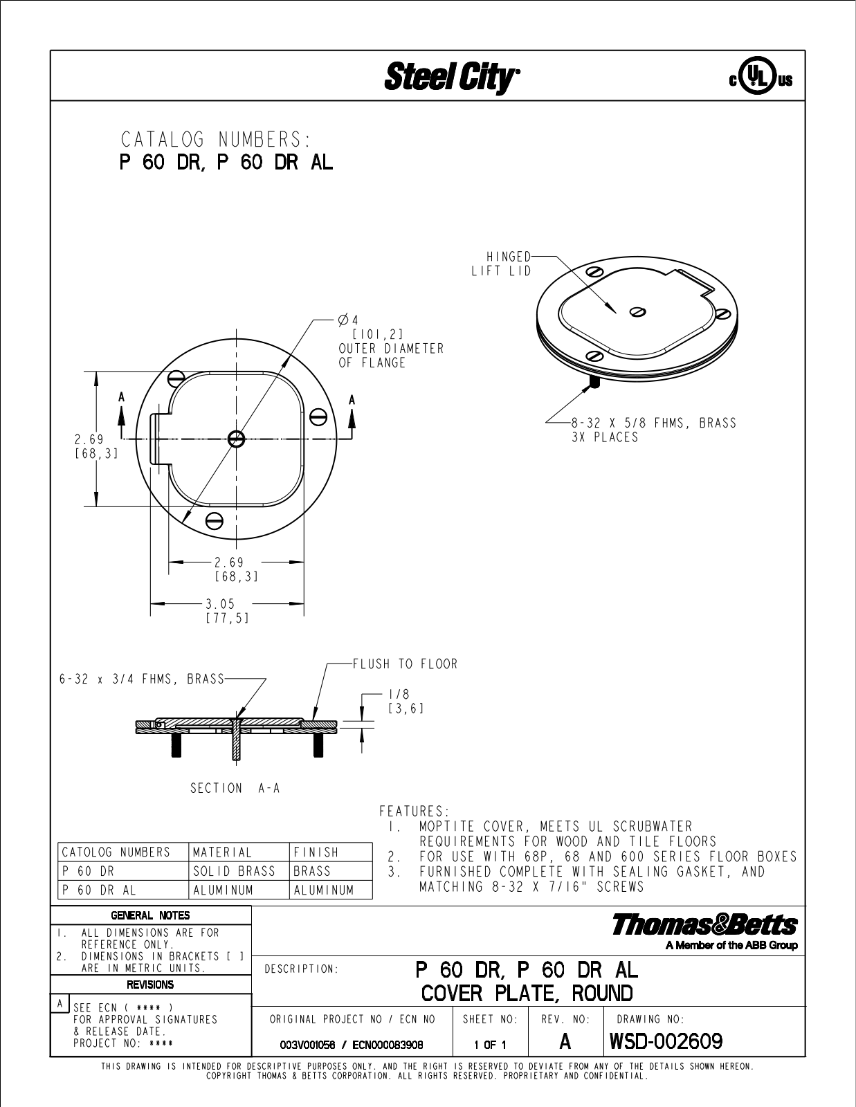 Thomas & Betts P 60 DR, P 60 DR AL Reference Drawing - ManualMachine.com