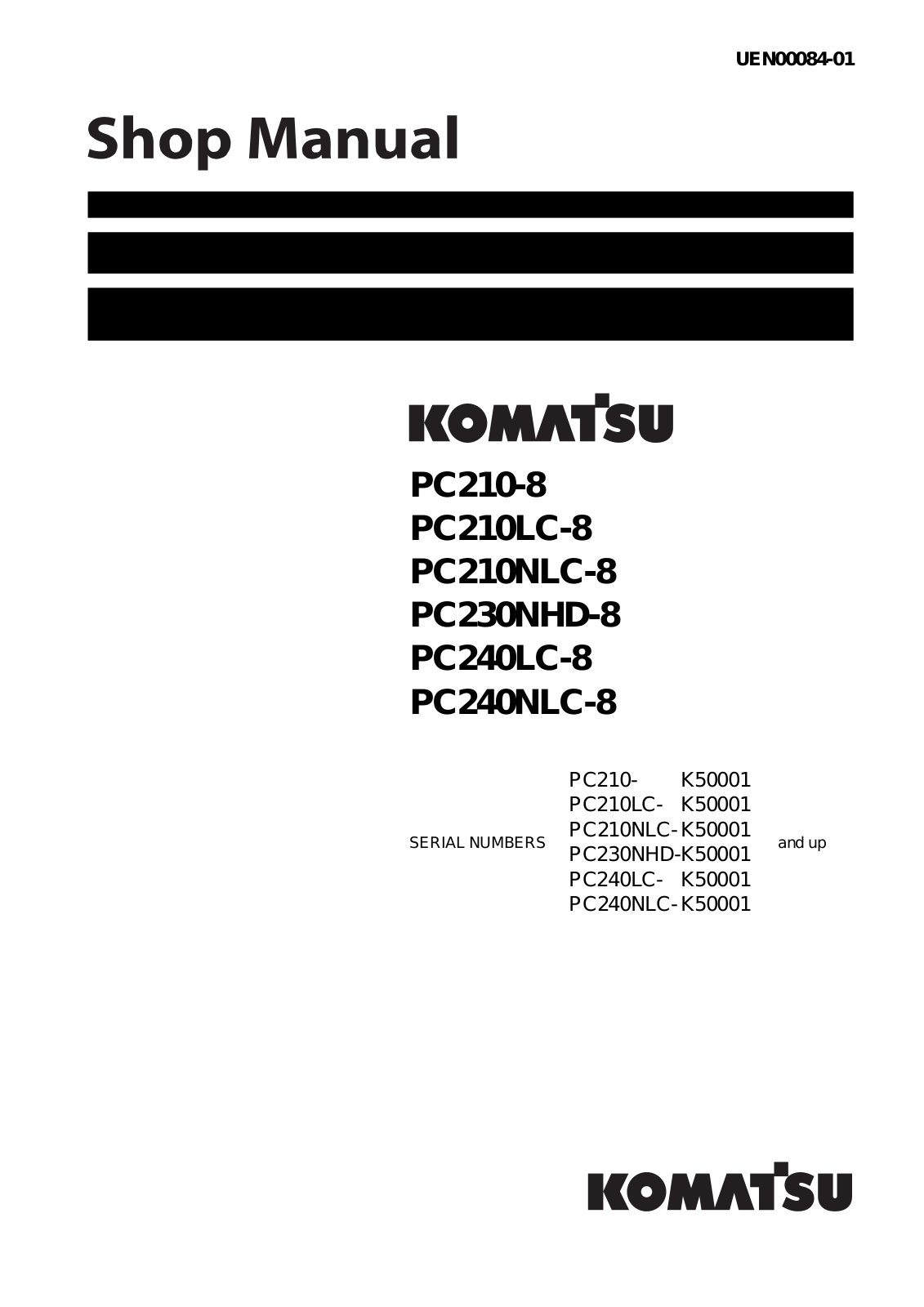 Komatsu PC210-8, PC210LC-8, PC210NLC-8, PC230NHD-8, PC240LC-8 Service Manual