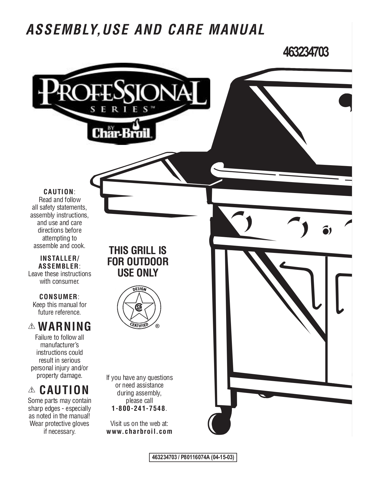 Charbroil 463234703 Owner's Manual