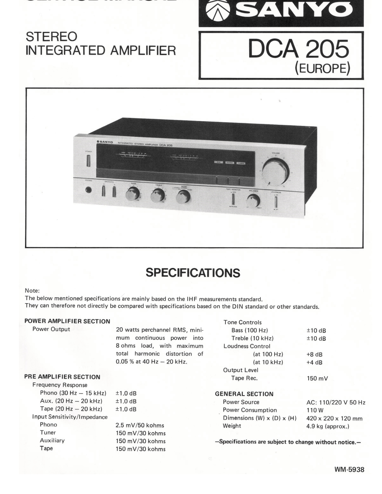 Sanyo DCA-205 Schematic