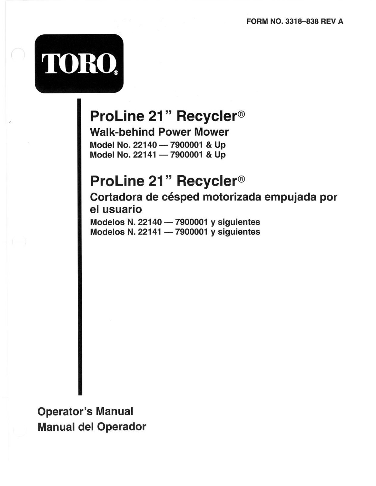 Toro 22140, 22141 Operator's Manual