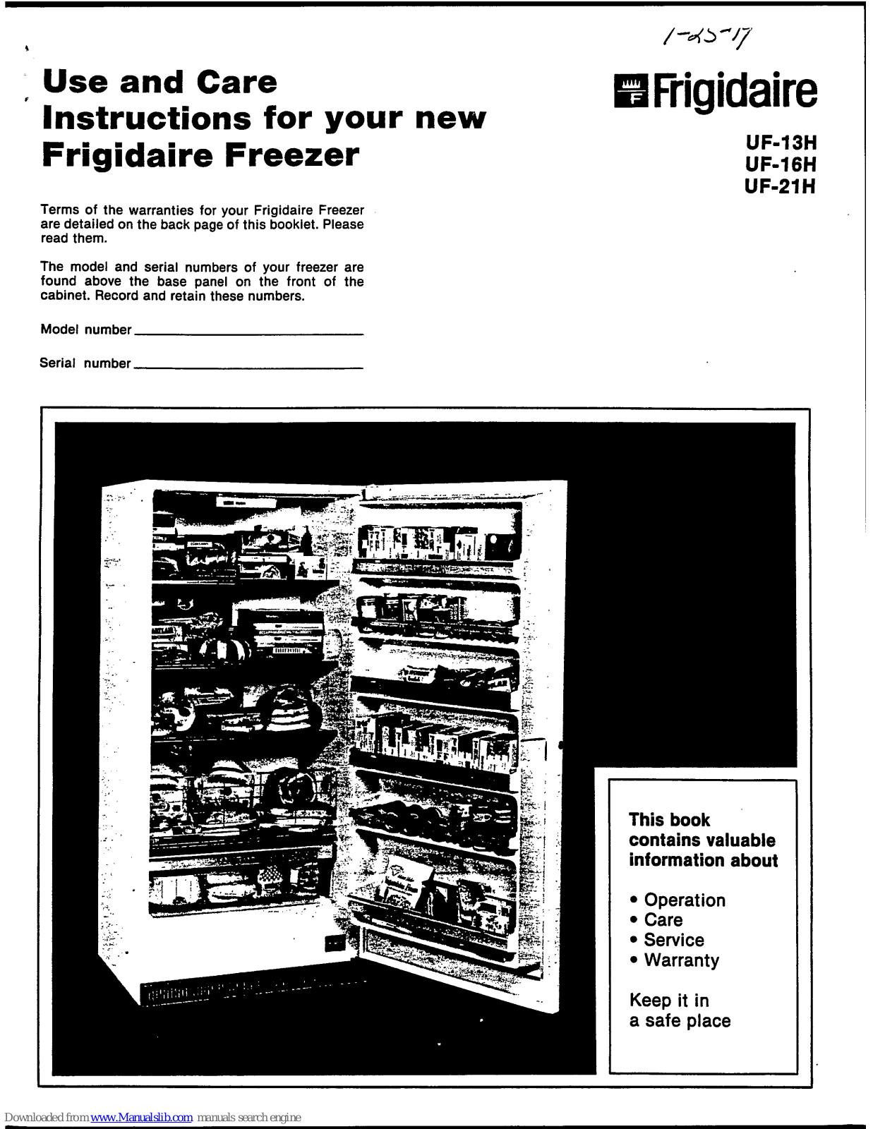 Frigidaire UF-21H, UF-16H Use & Care Instructions Manual