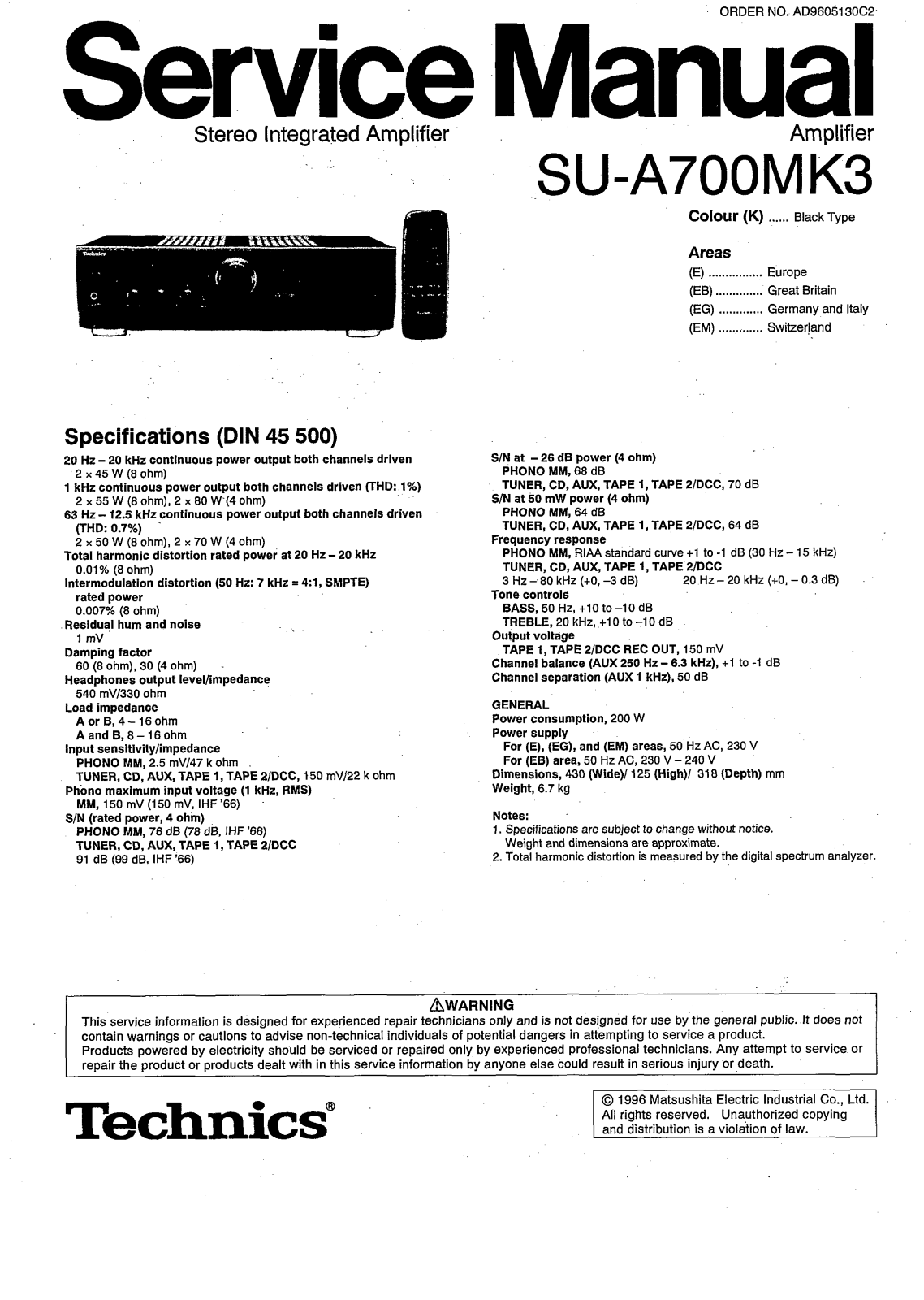 Technics SUA-700 Mk3 Service manual