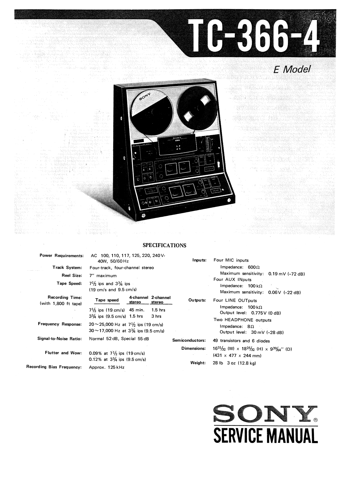 Sony TC-366-4 Service manual