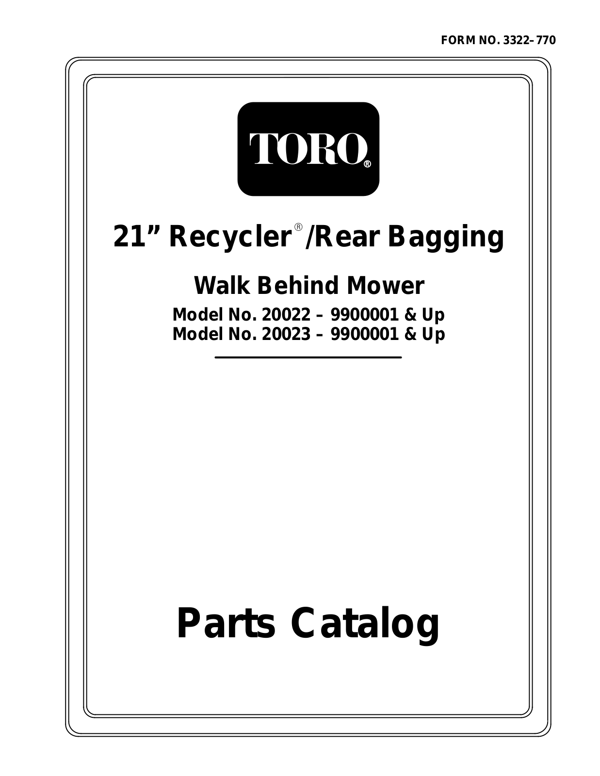 Toro 20023, 20022 Parts Catalogue