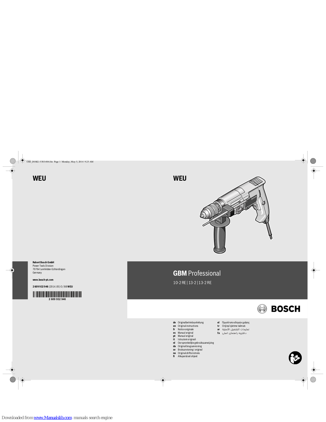 Bosch 10-2 RE, 13-2 RE, 13-2 Original Instructions Manual