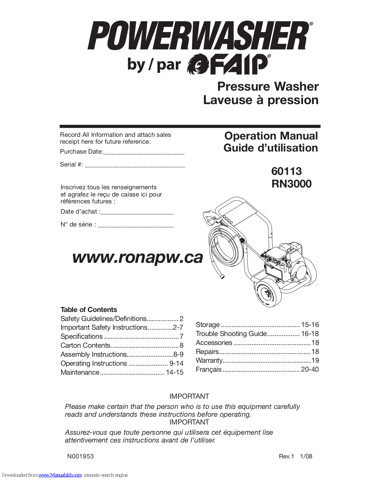 PowerWasher 60113 Operation Manual - ManualMachine.com