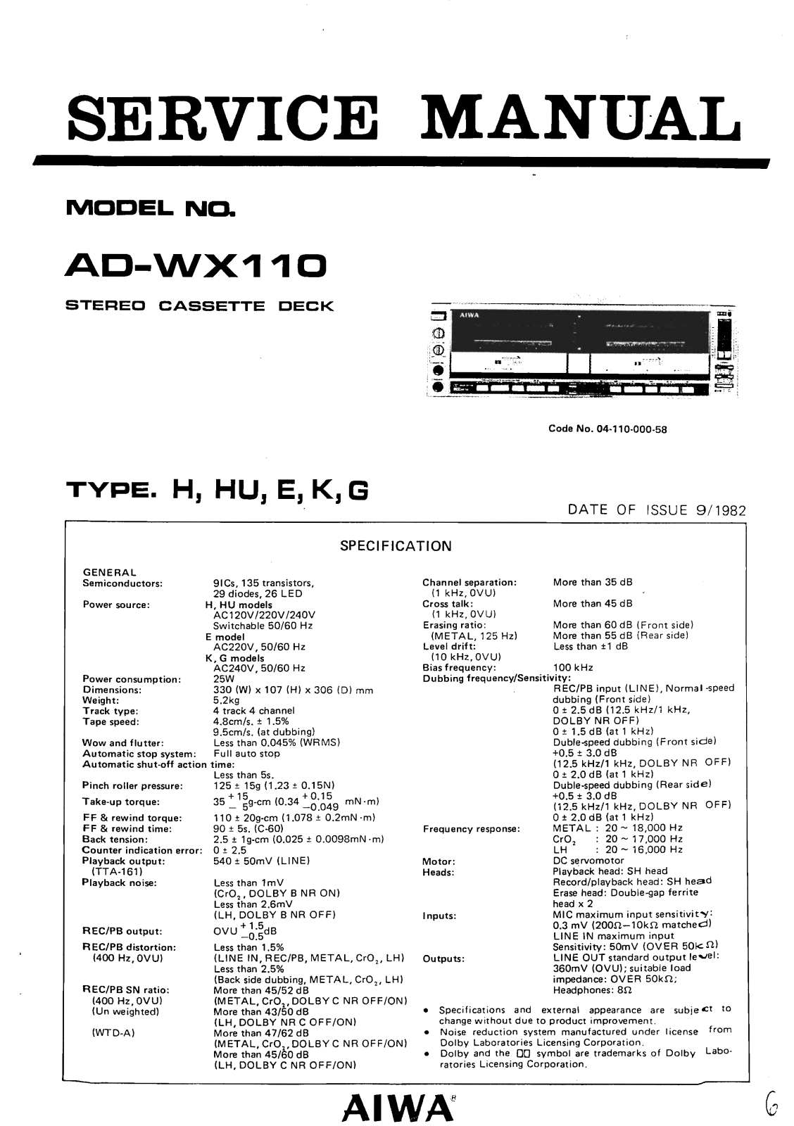 Aiwa ADWX110 Schematic