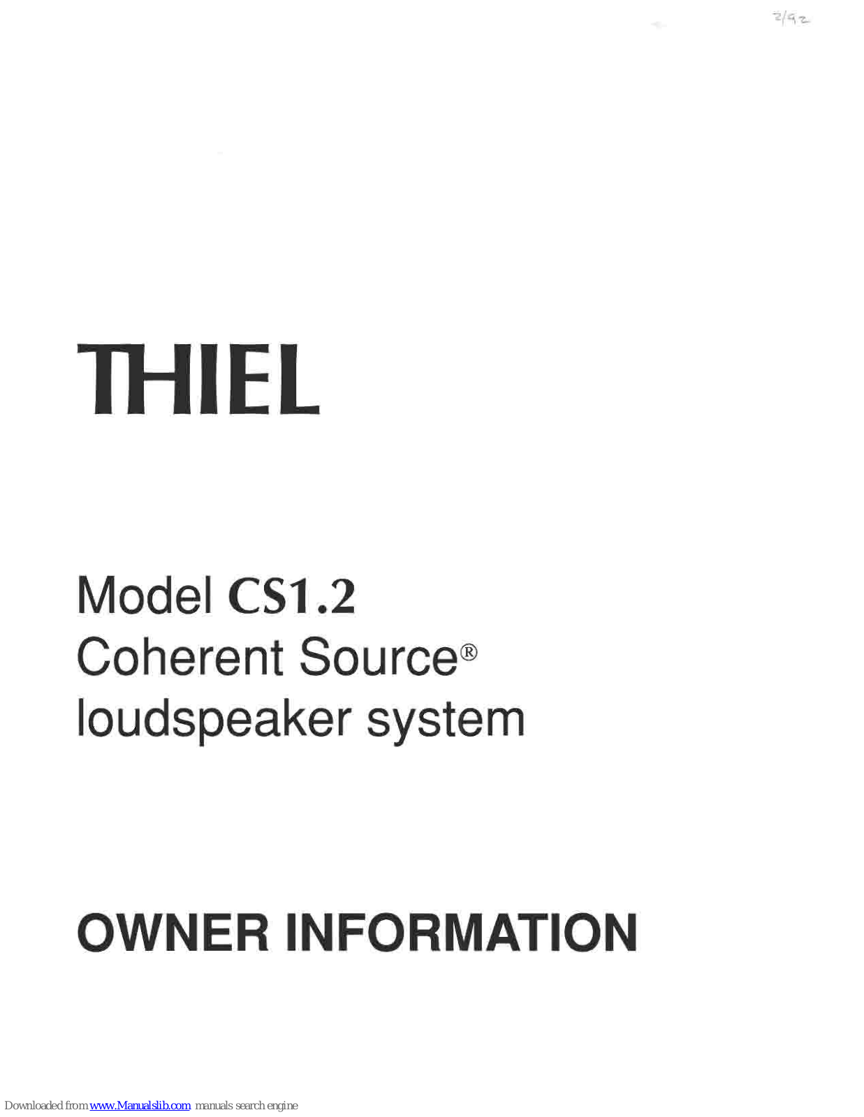 Thiel CS 1.2, Coherent Source CS 1.2 User Manual - ManualMachine.com