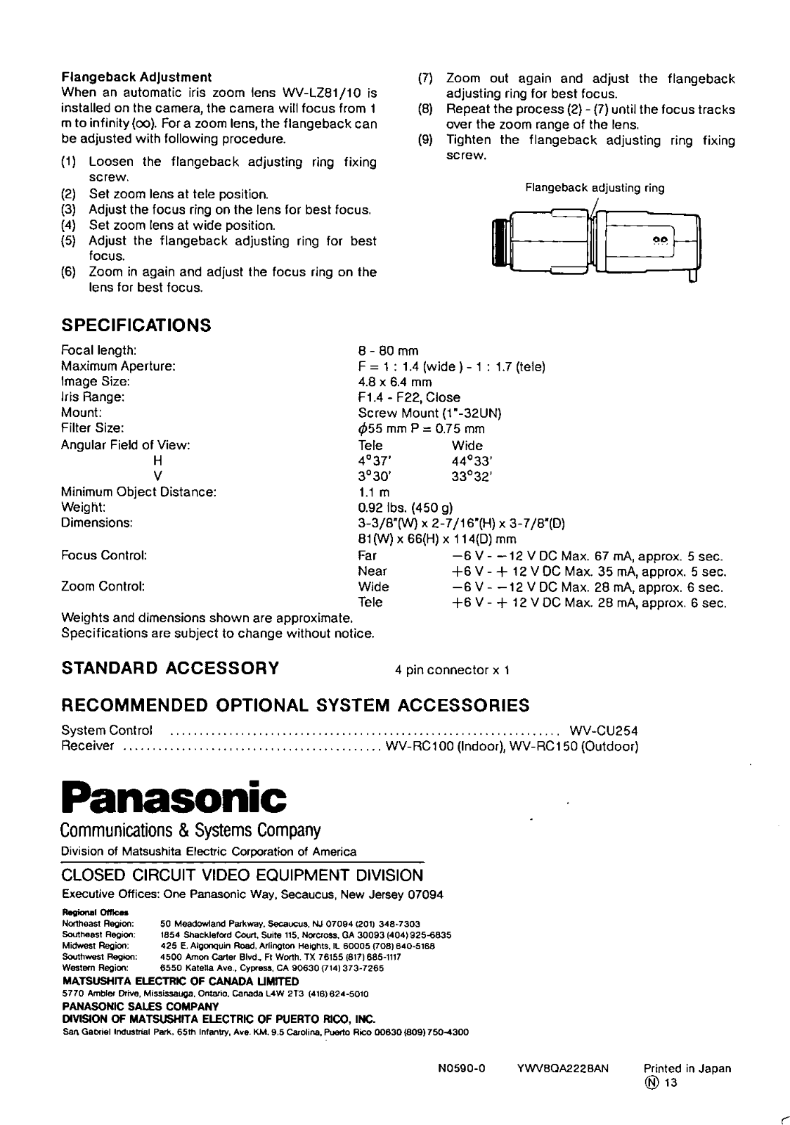 Panasonic WV-LZ81, WV-LZ10 User Manual
