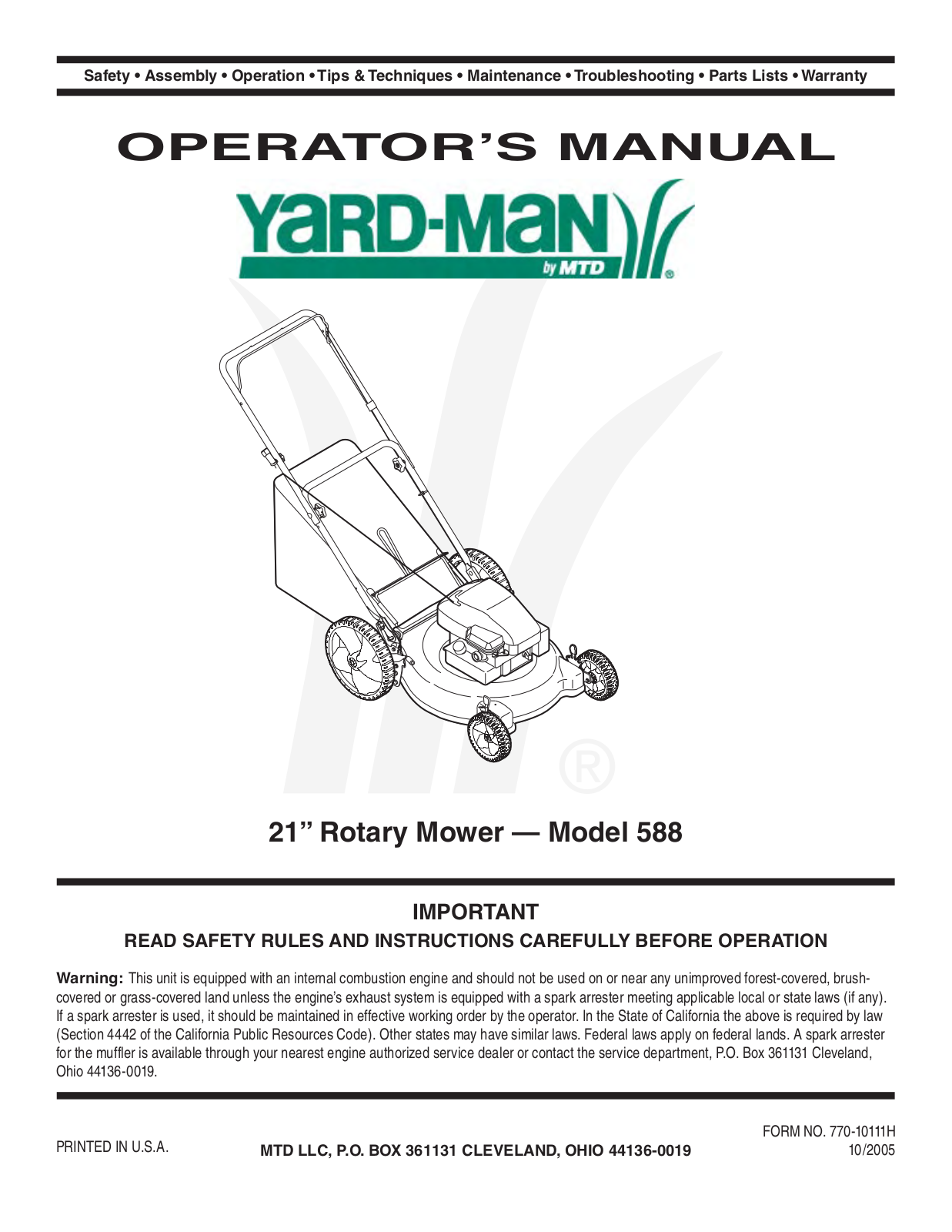 MTD 588 User Manual