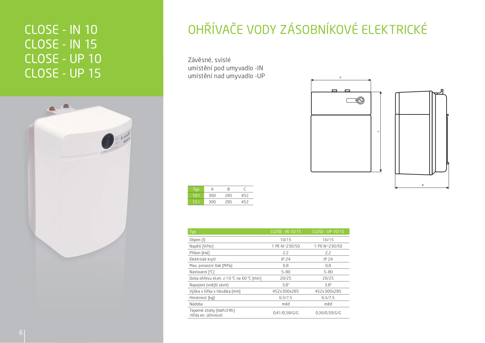 Dražice CLOSE IN 10, CLOSE IN 15, CLOSE UP 10 User Manual