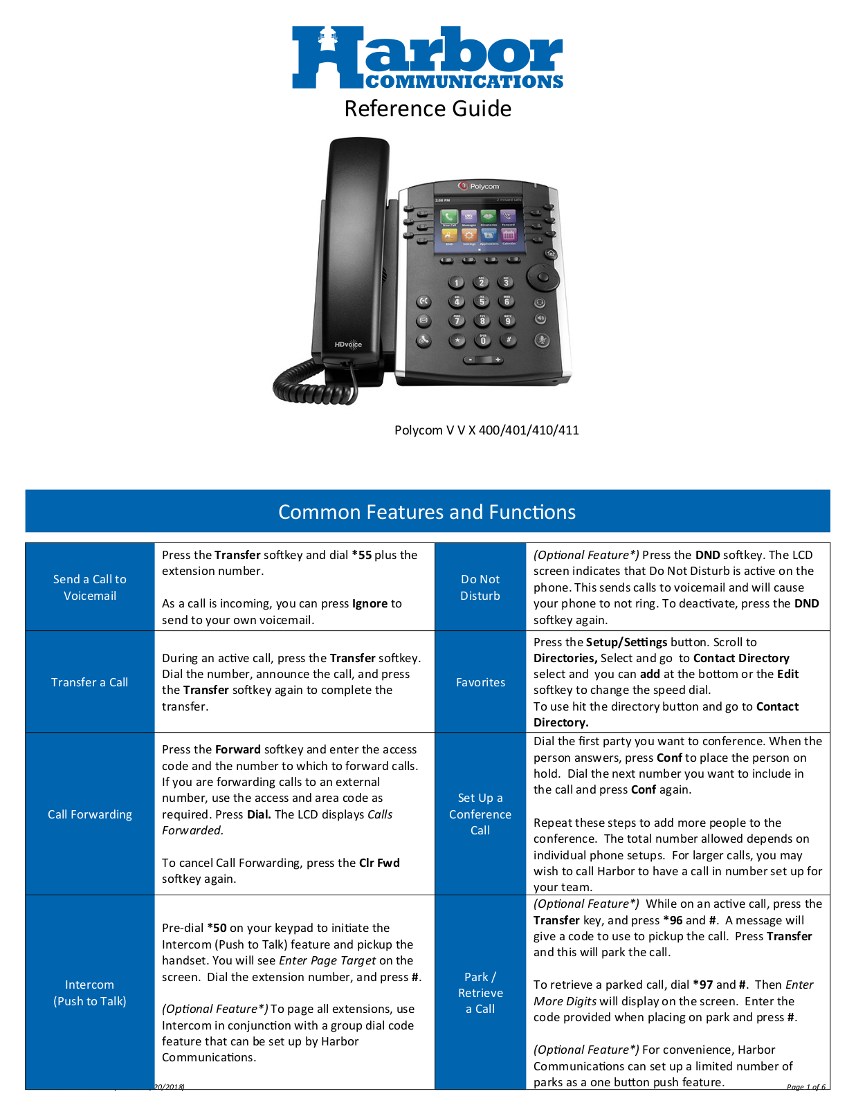 Harbor Communications Polycom VVX 400, Polycom VVX 410, Polycom VVX 401 Reference Manual - ManualMachine.com