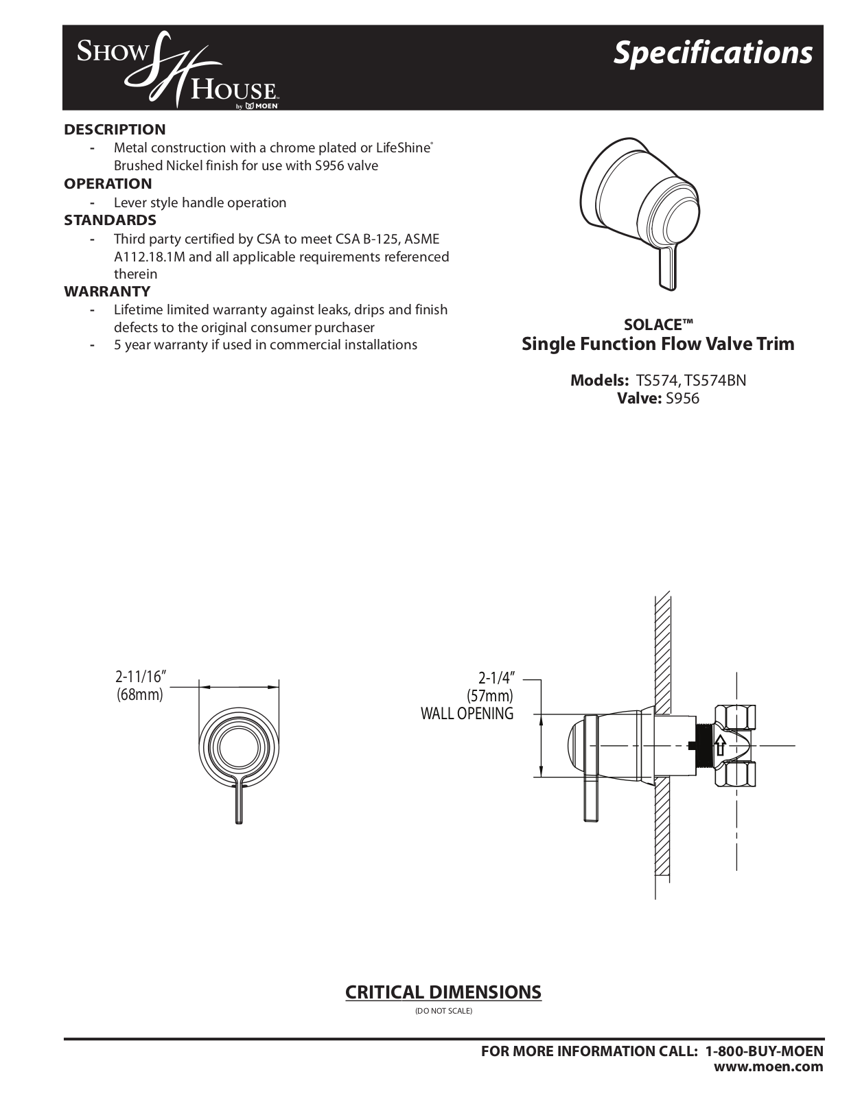 Moen TS574BN, TS574 User Manual