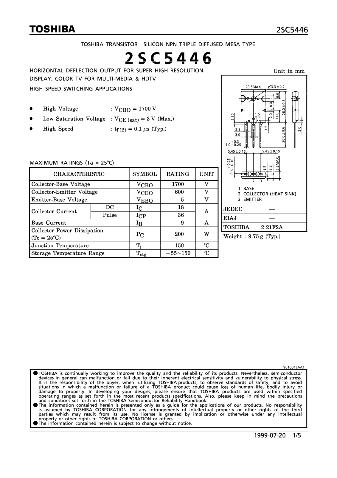 Toshiba 2SC5446 Datasheet