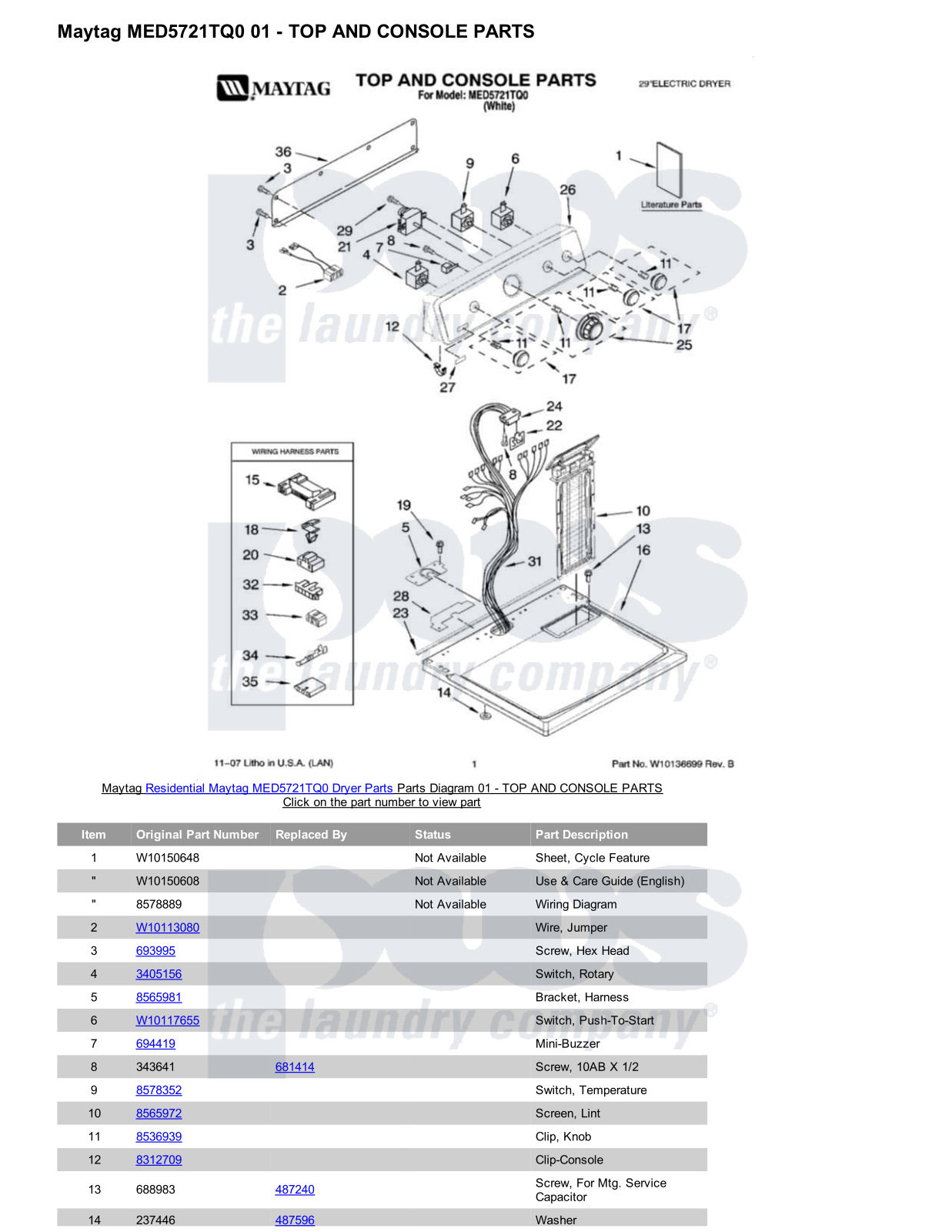 Maytag MED5721TQ0 Parts Diagram