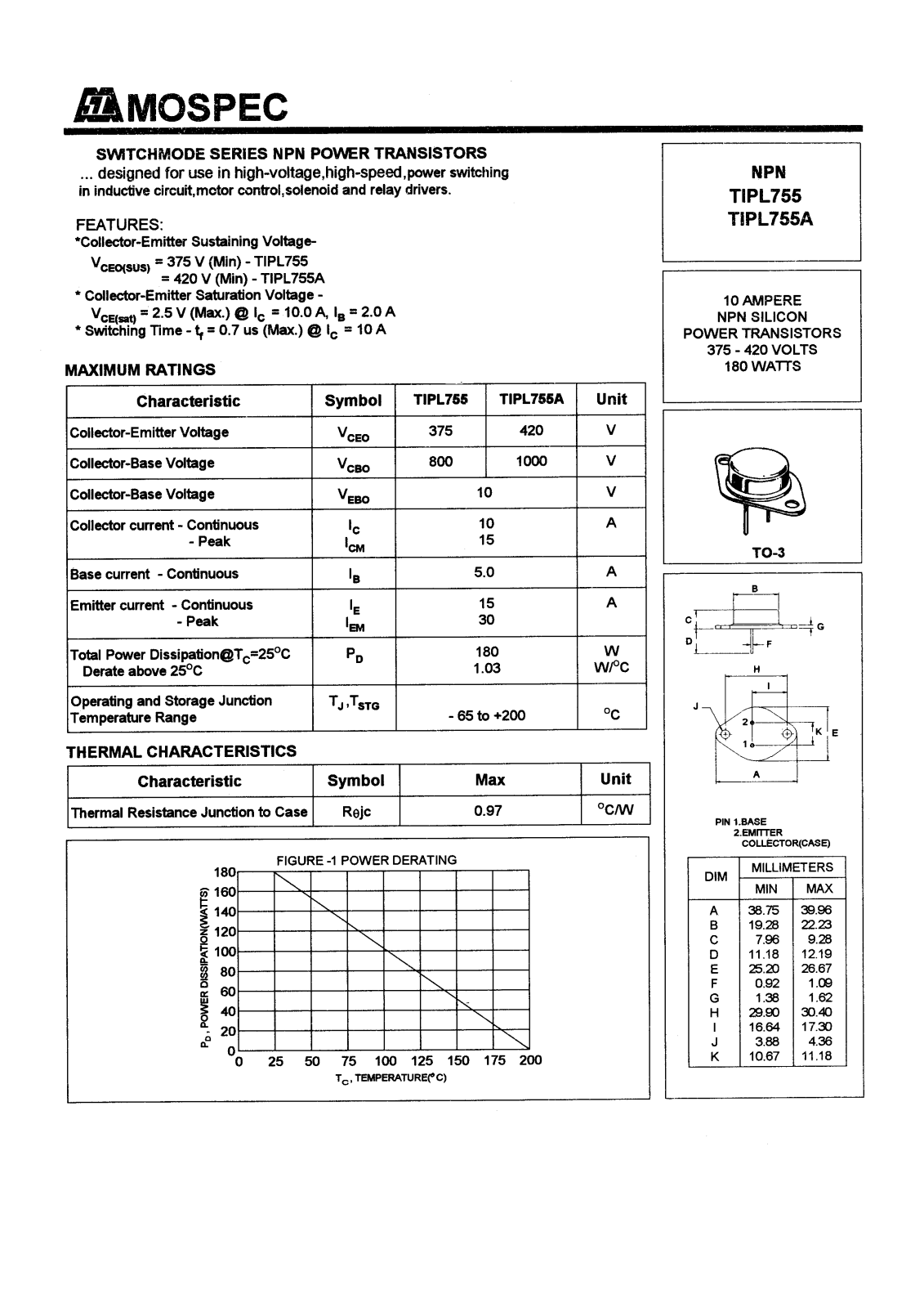 MOSPEC TIPL755A, TIPL755 Datasheet