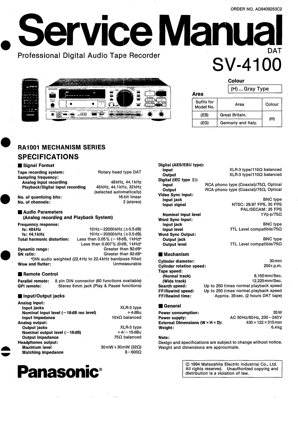 Panasonic SV-4100 Service manual