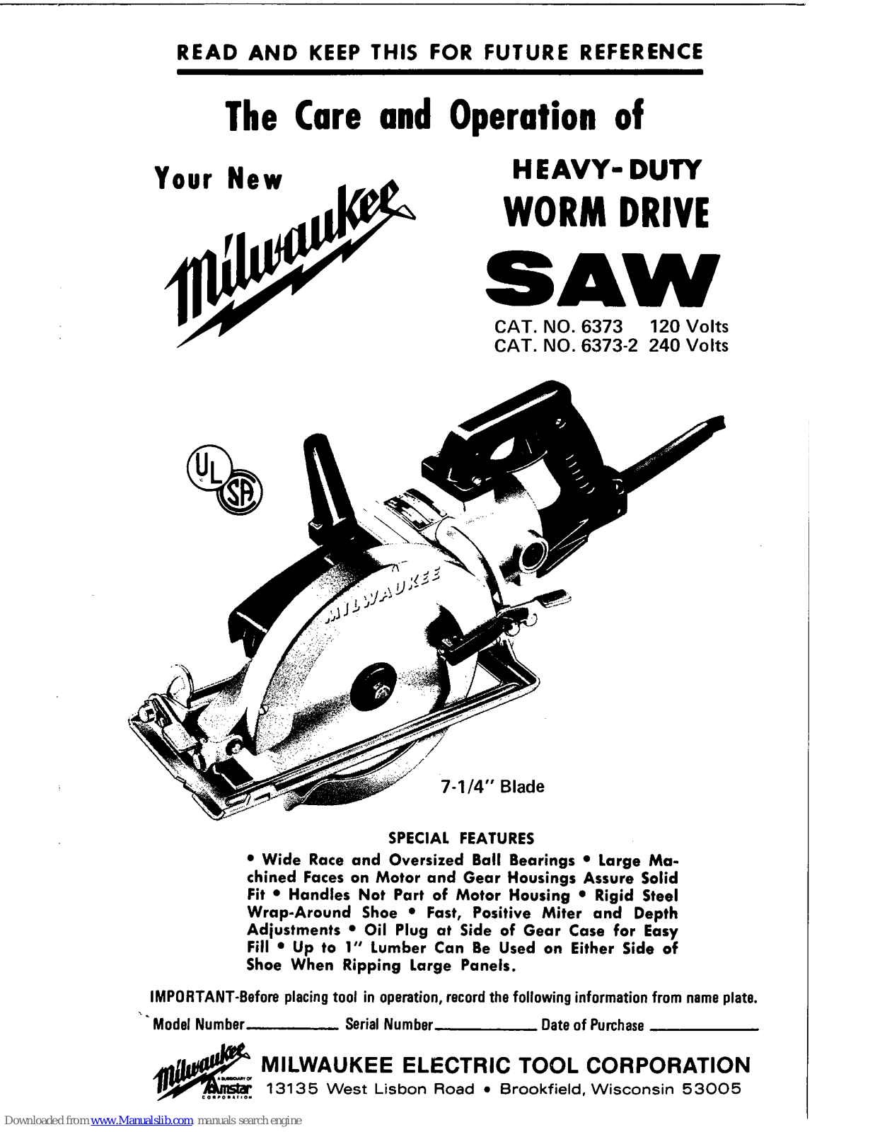 Milwaukee 6373, 6373-2 User Manual