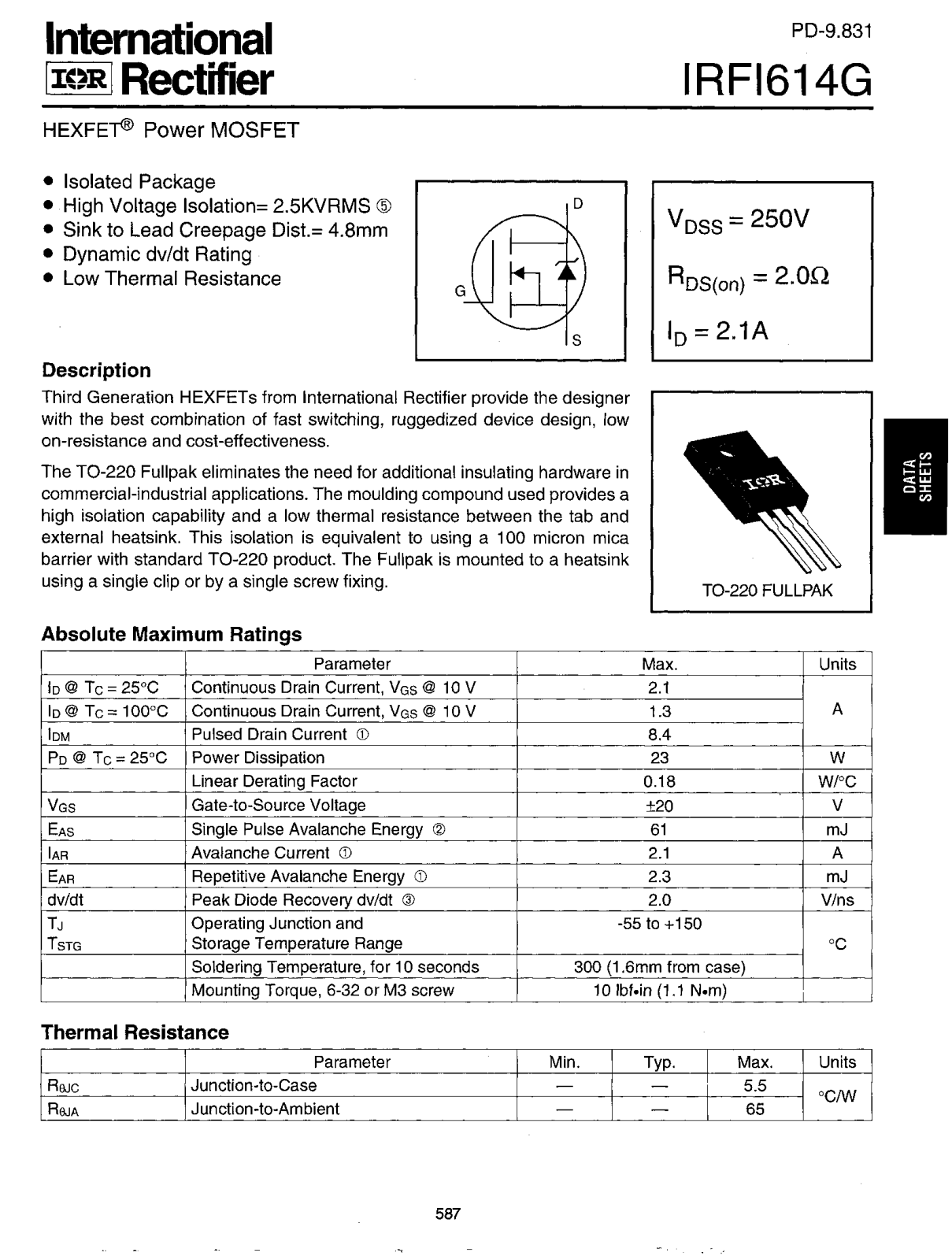 International Rectifier IRFI614G Datasheet