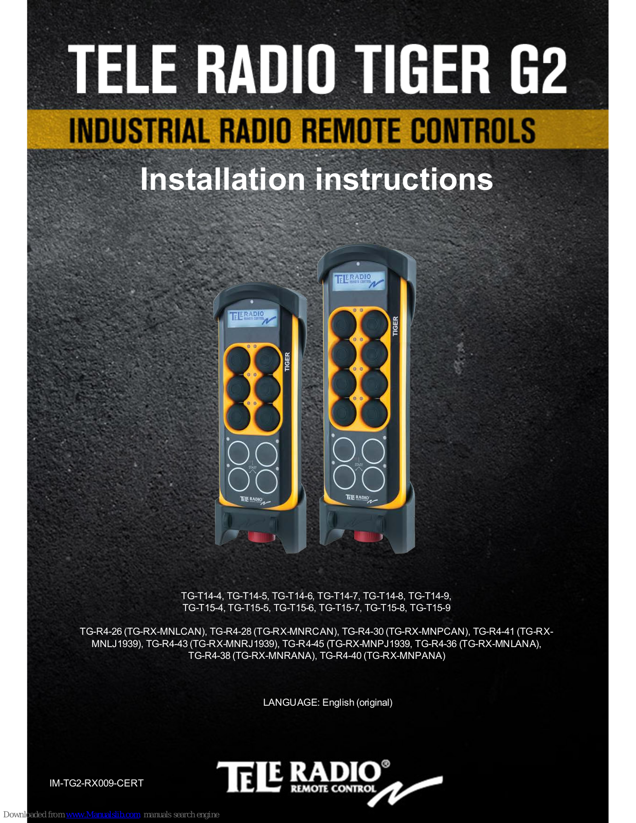 Tele Radio TG-T14-9, TG-T14-6, TG-T14-7, TG-T14-4, TG-T14-8 Installation Instructions Manual