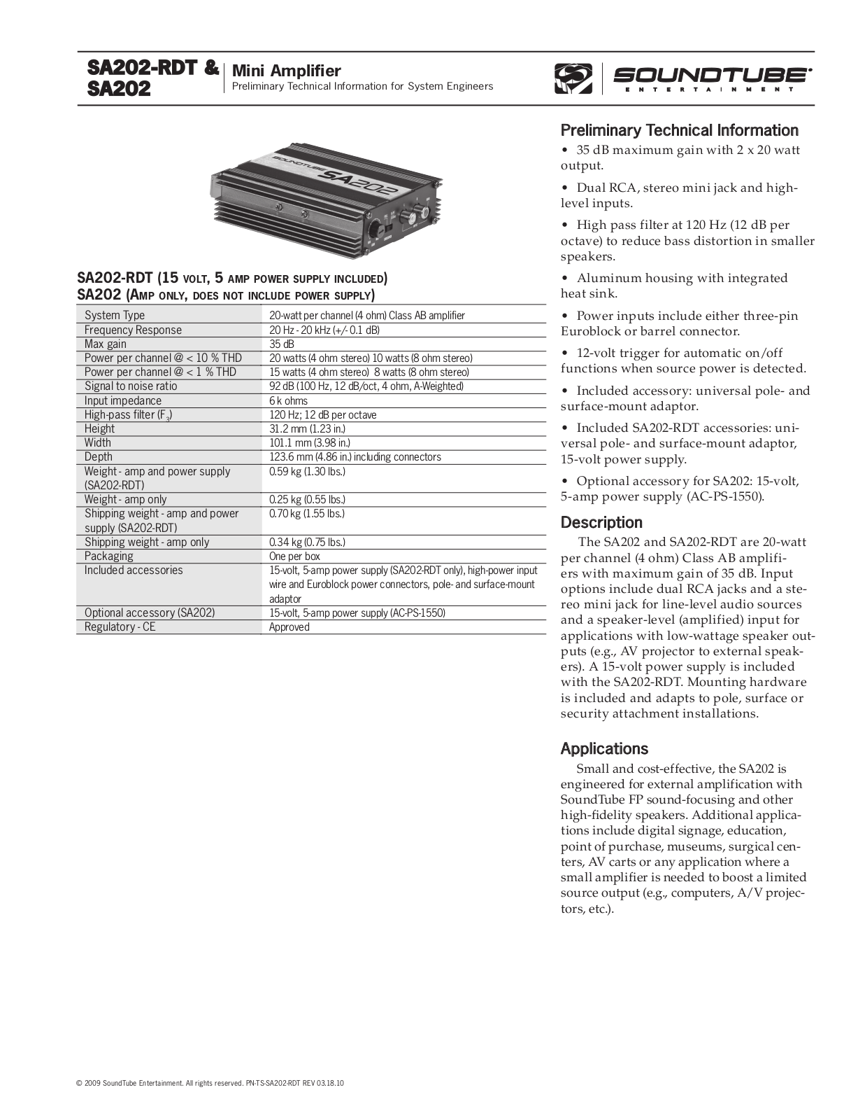 SoundTube SA202-WOPS Technical information