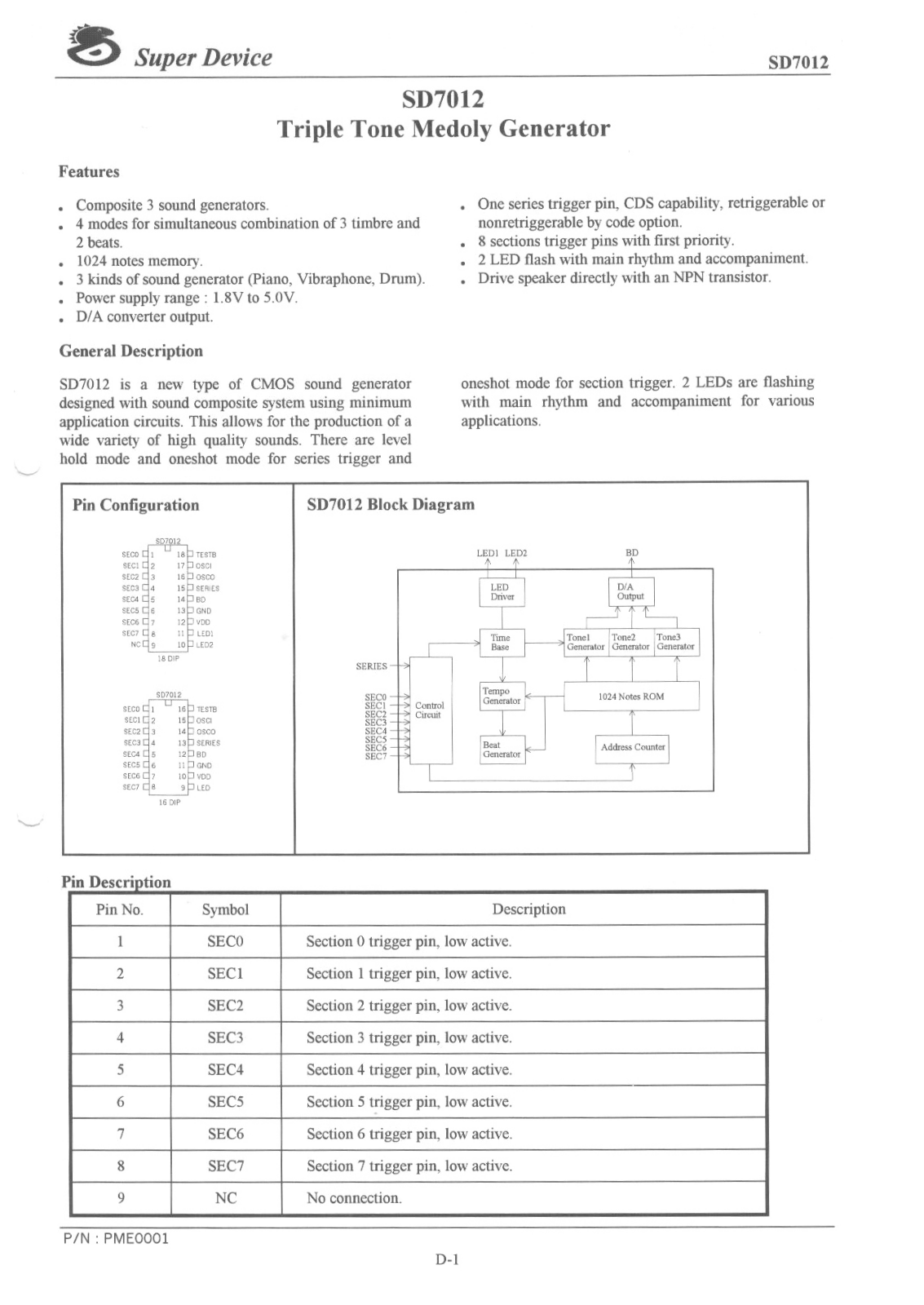 Super Device Microelectronics Co SD7012 Datasheet