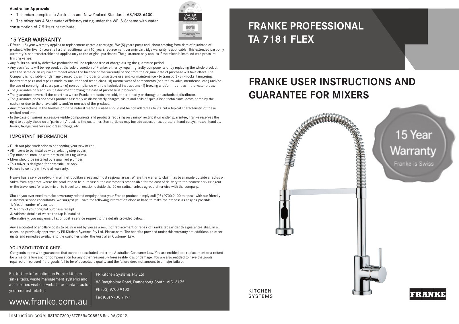 Franke TA7181CH User Manual