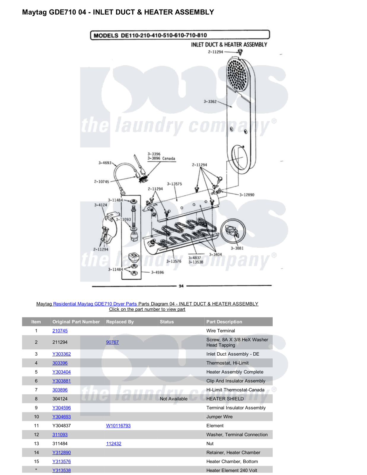 Maytag GDE710 Parts Diagram