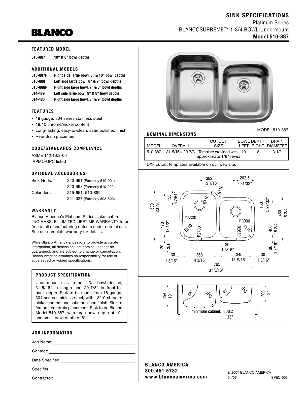 Blanco 510-887 User Manual