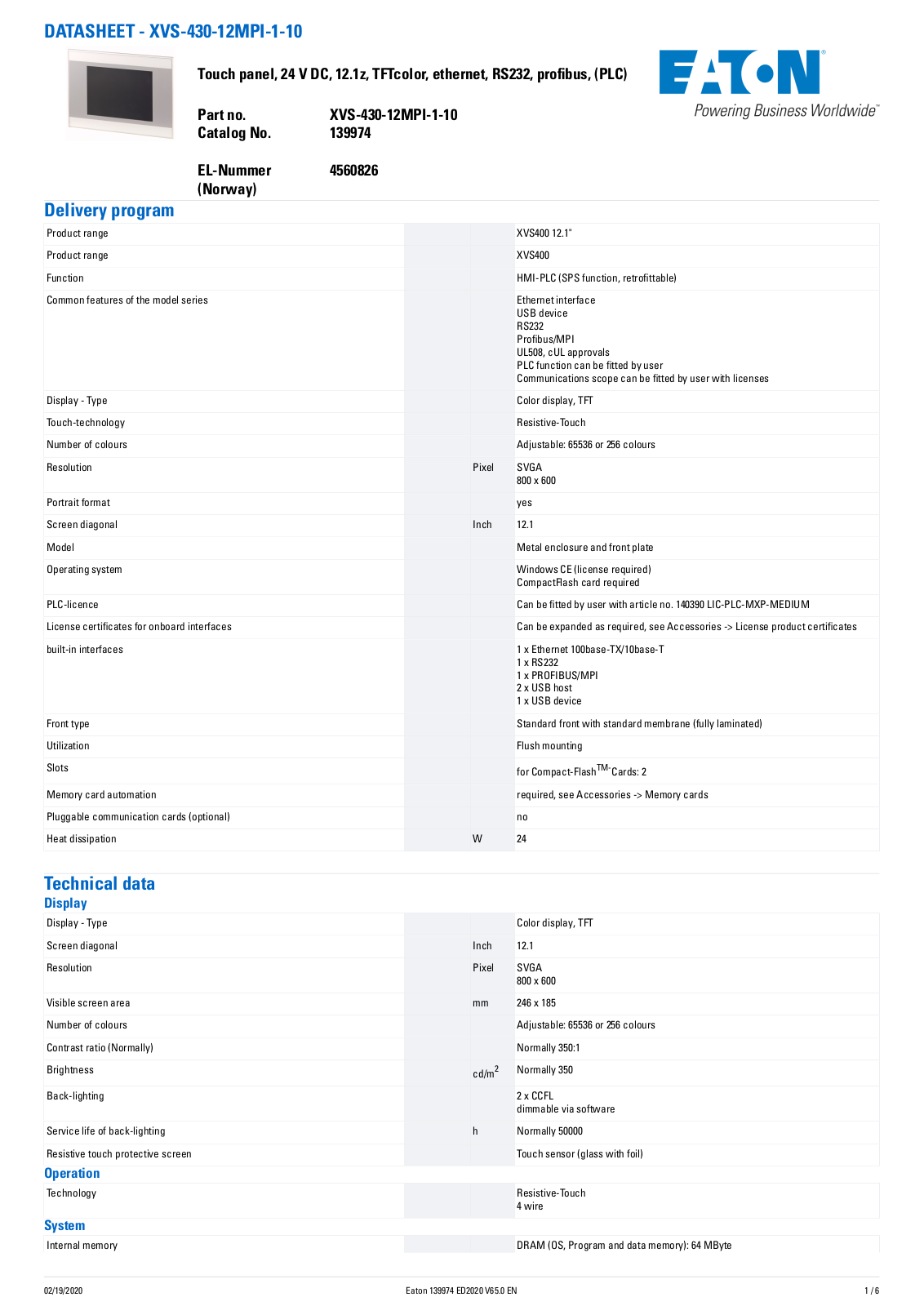 Cutler Hammer, Div of Eaton Corp XVS-430-12MPI-1-10 Data Sheet