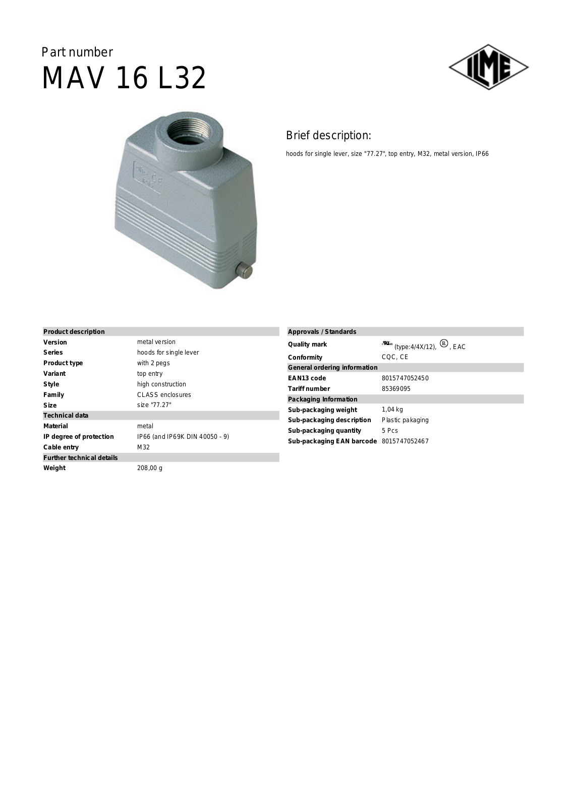 ILME MAV-16L32 Data Sheet