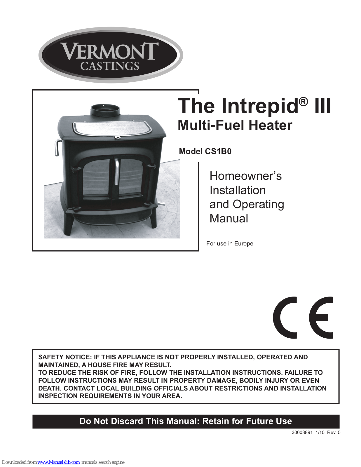 Vermont Castings cS1b0, Intrepid III Installation And Operating Manual