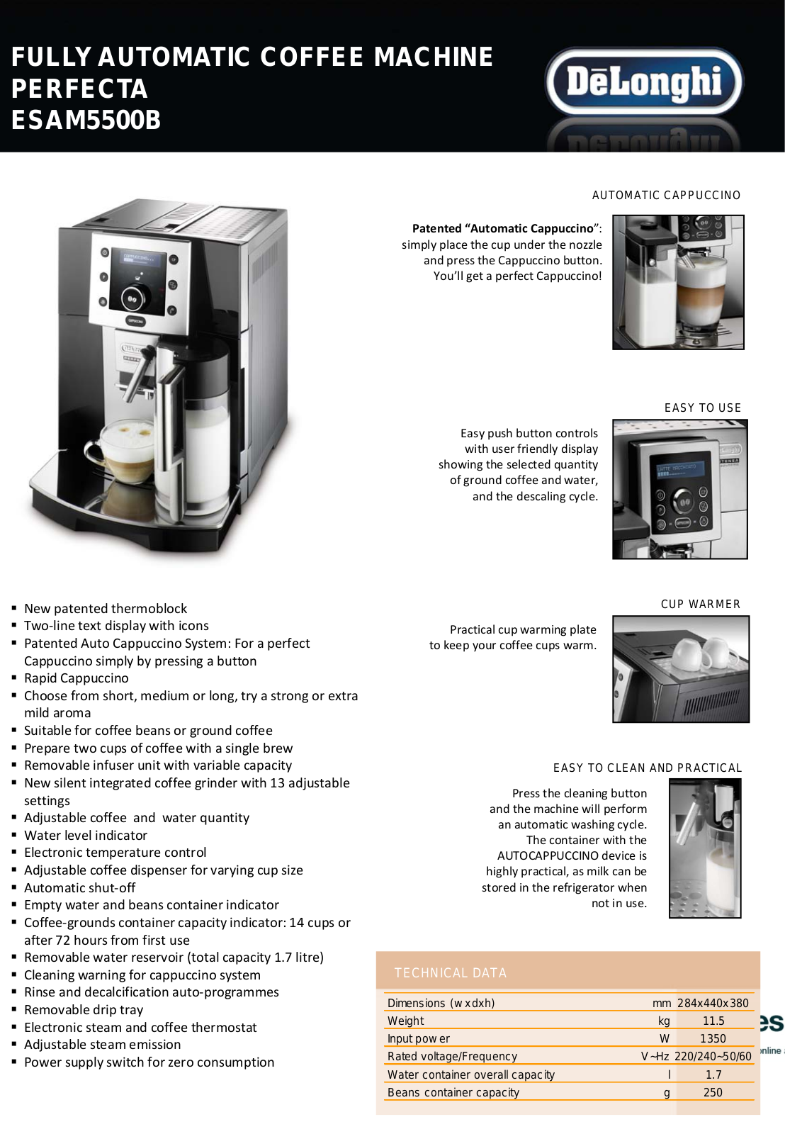 Delonghi ESAM5500B Information Sheet