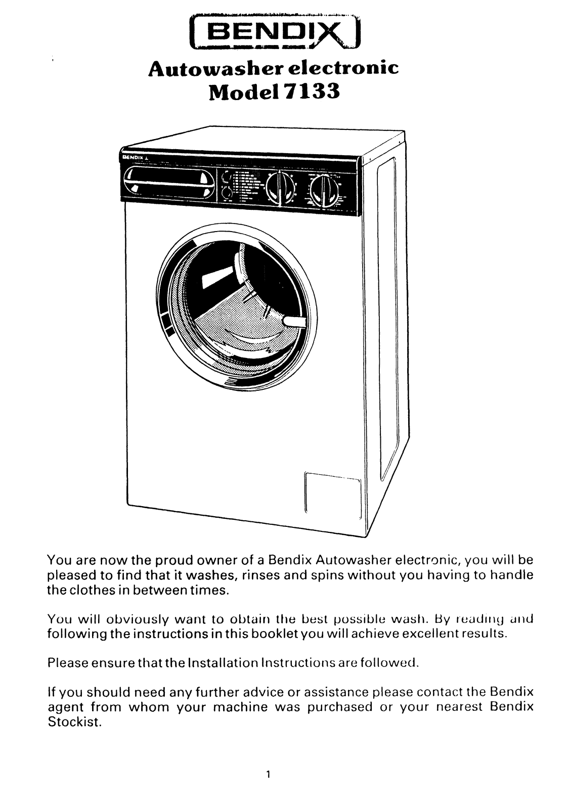 TRICITY BENDIX 7133, 7133/1 User Manual